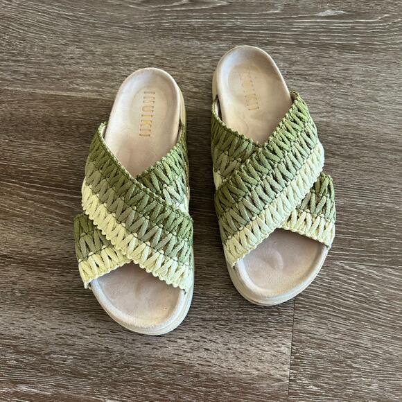 INUIKII Woven Slide Sandals Green Leather Textile Sz 39 US 8.5 Ombre Slides EUC - Picture 8 of 15